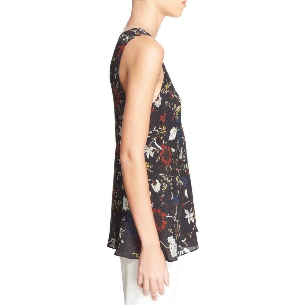 A.L.C. Purcell Floral Tank Top 10 Black Silk V Neck Sleeveless Ruffle Blouse - Picture 5 of 15